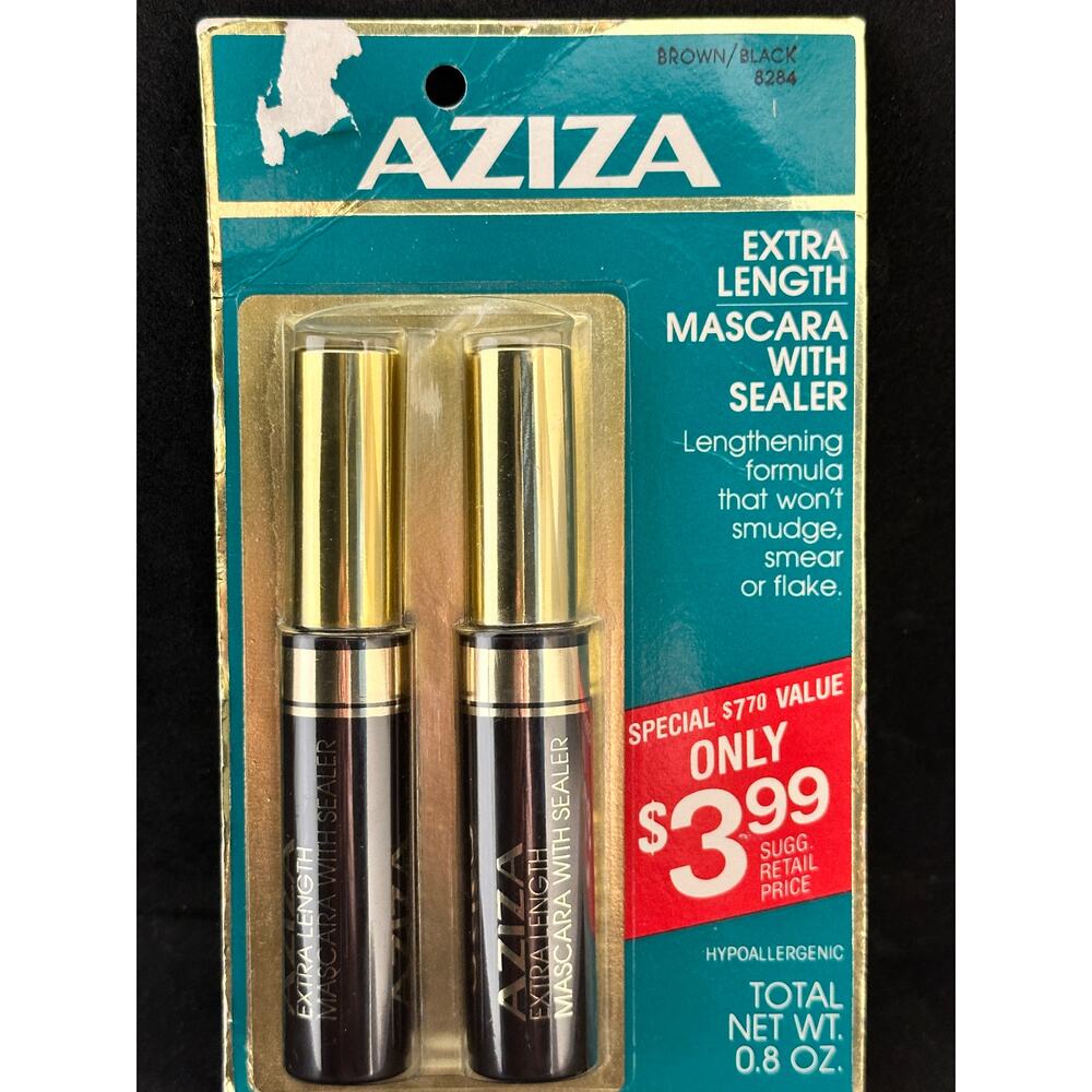 VTG NOS Aziza Extra Length Mascara with Sealer; Brown'Black; 2 tubes PROP